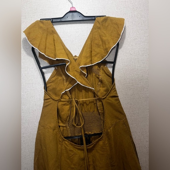 Free People Anika Midi Linen Mustard Backless Dress - Picture 11 of 11